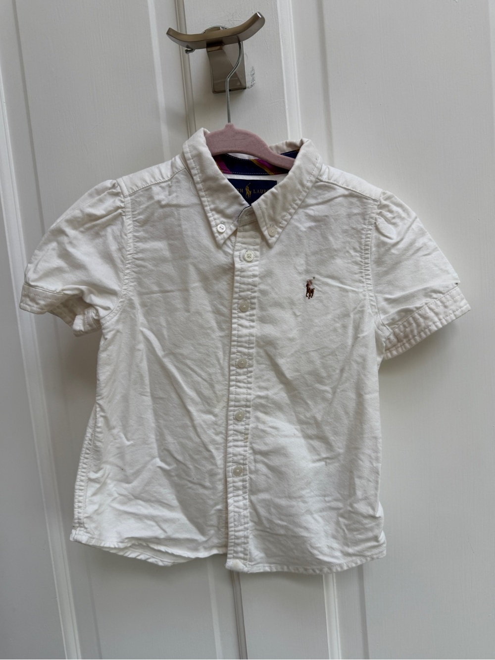 Ralph Lauren Girls 4 4T White Short-Sleeve Button-Down Shirt with Polo Logo